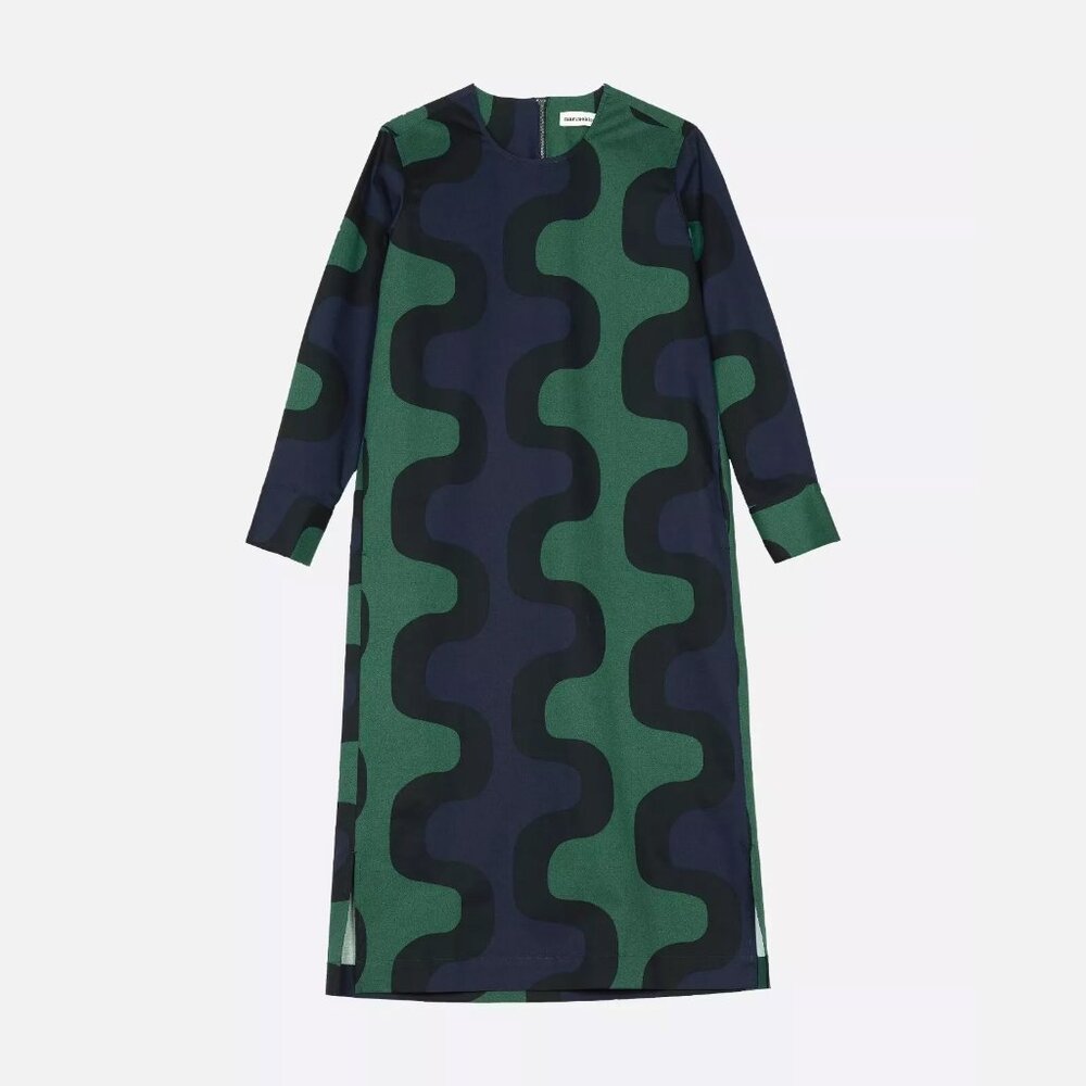 Marimekko Fiher Seireeni Midi Dress Navy Size 6 NWT - Picture 1 of 4